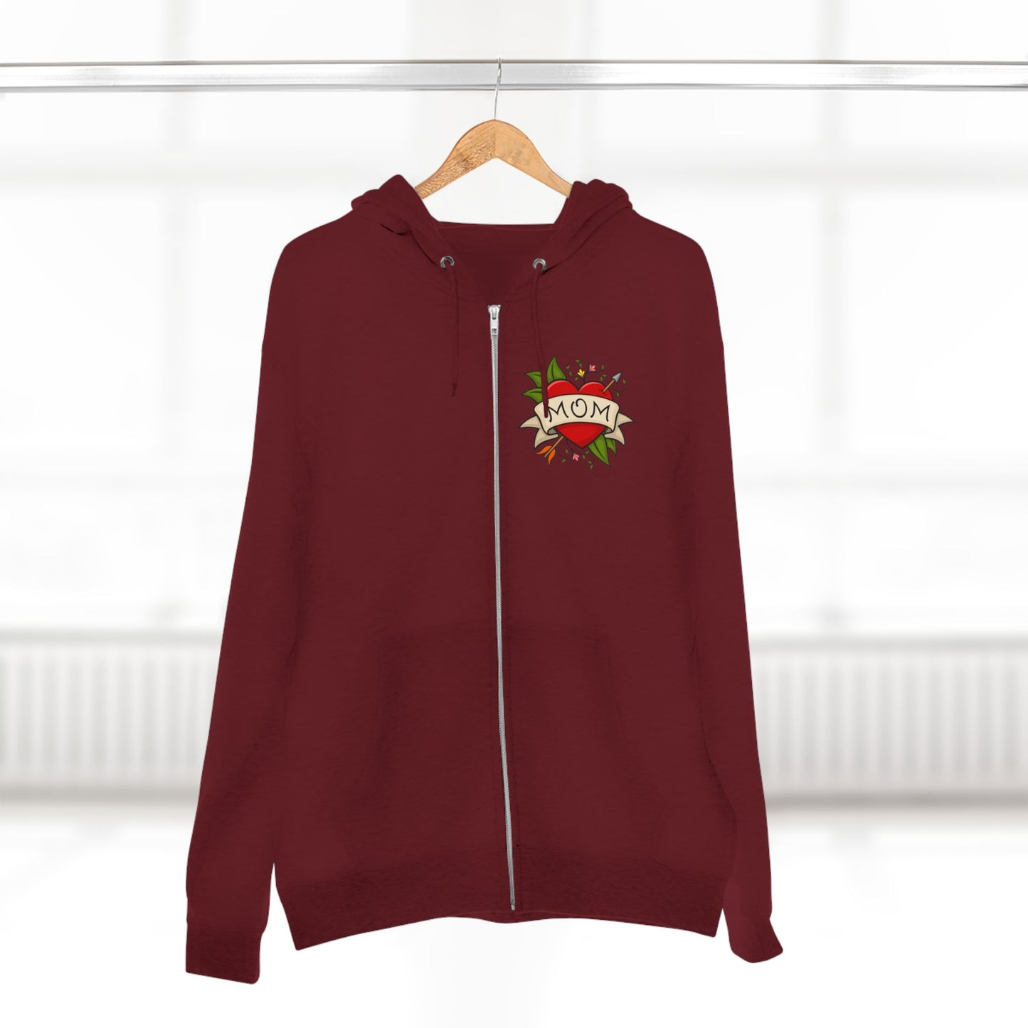 Mom Heart Tattoo Zip Hoodie | Retro Traditional Mom Tattoo Design
