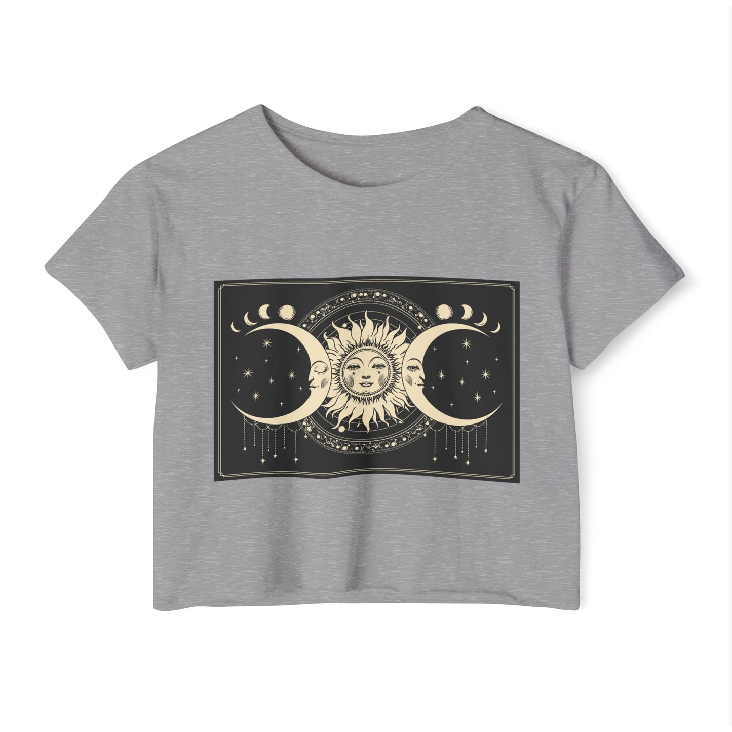 Celestial Sun & Moon Crop Top — Boho Festival Women's Tee