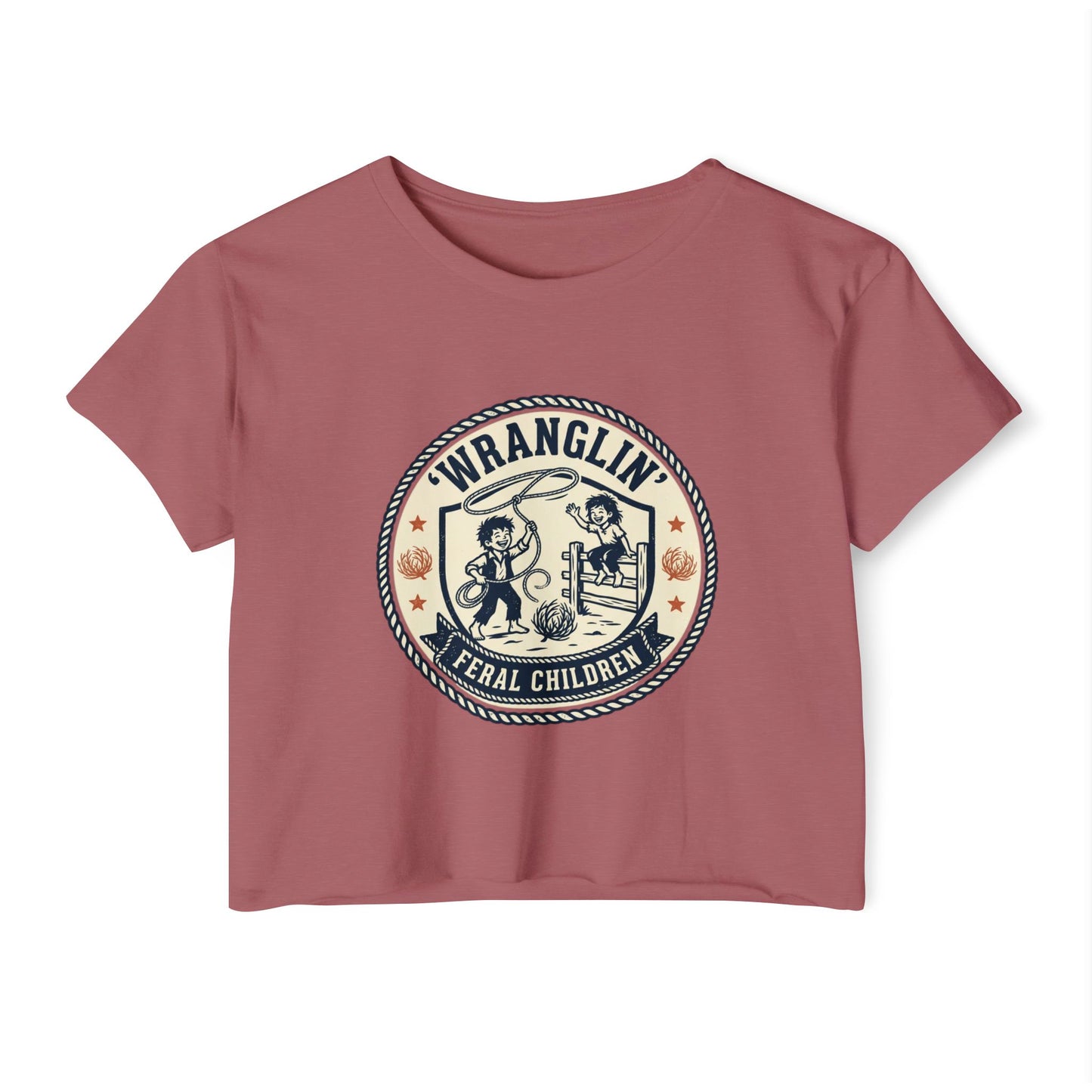 Wranglin' Feral Children Crop Top — Vintage Western Festival Tee