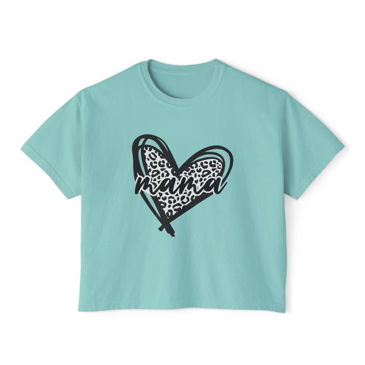Mama Leopard Heart Boxy Tee — Cute Mother's Day Casual Top