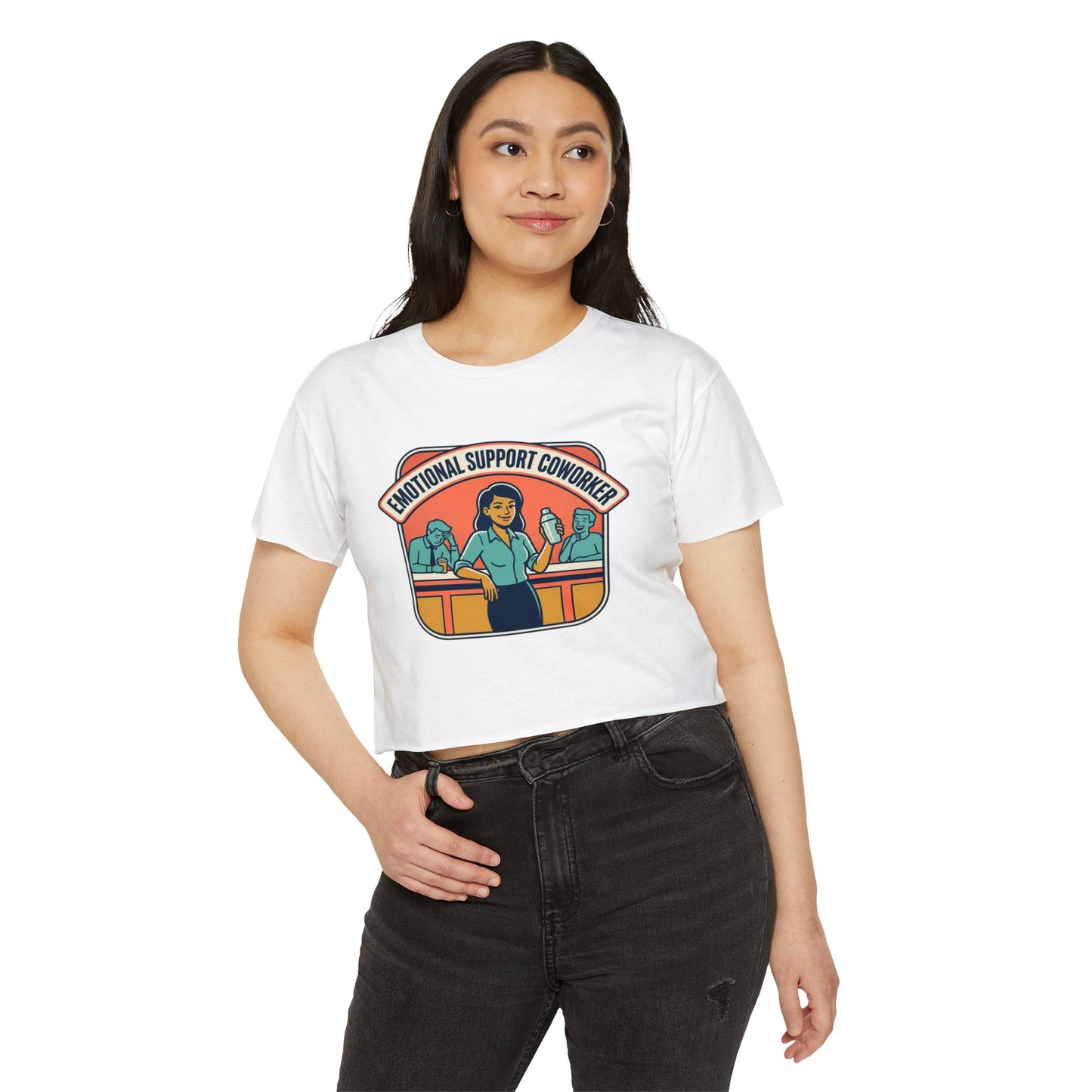 Emotional Support Coworker Crop Top — Retro Office Lady Festival Tee