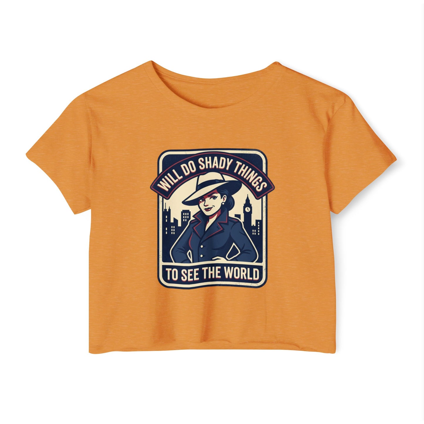 Crop Top — "Will Do Shady Things to See the World" Retro Travel Graphic