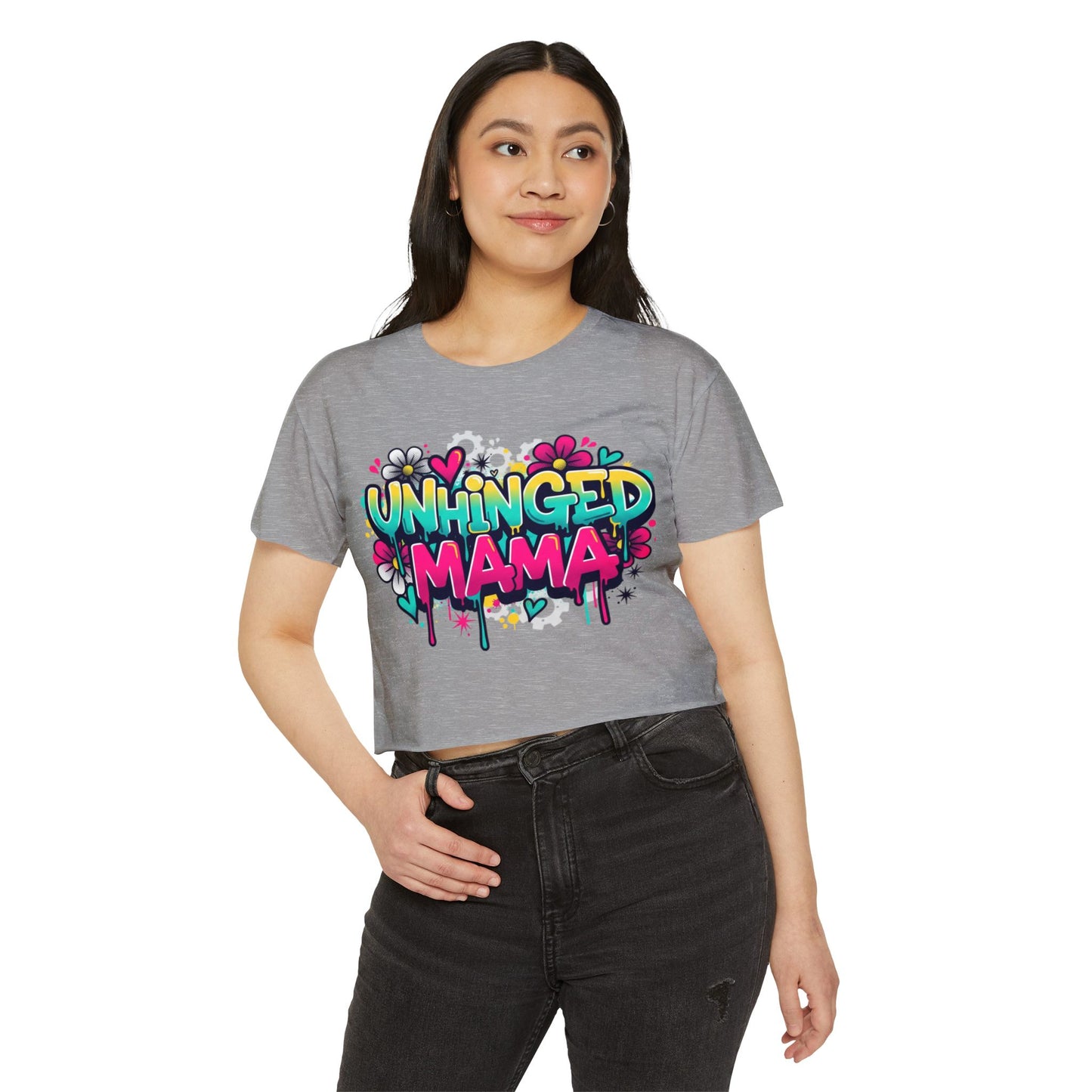 Unhinged Mama crop top | Graffiti mom design, colorful floral street art