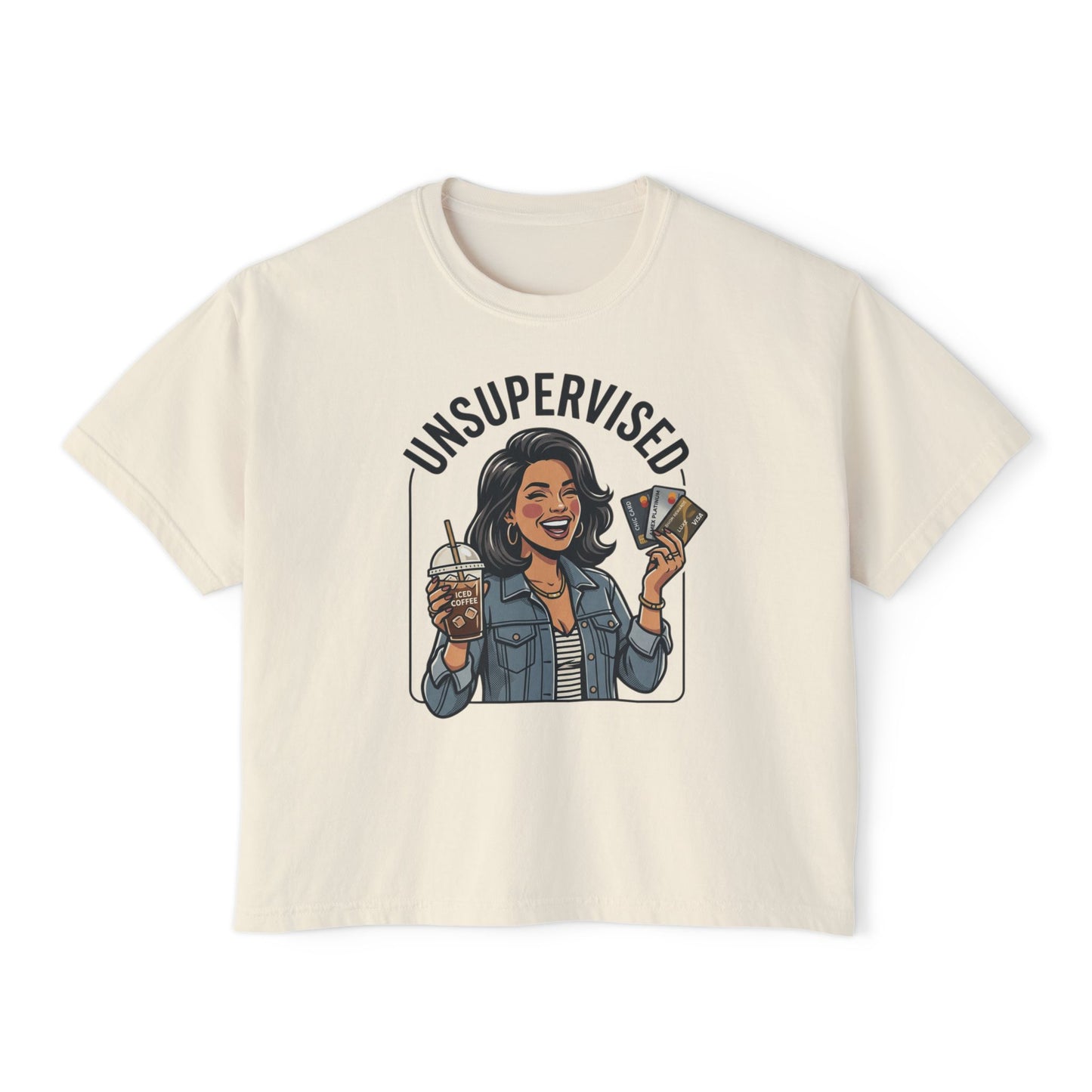 Unsupervised Women's Boxy Tee — Funny Graphic Coffee & Cards Design