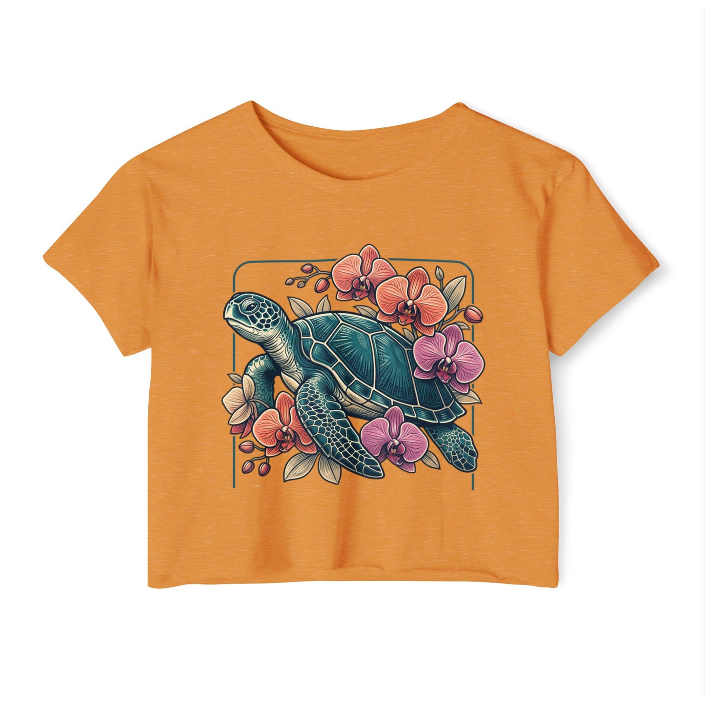 Turtle Floral Crop Top — Women’s Tropical Sea Turtle Graphic Tee