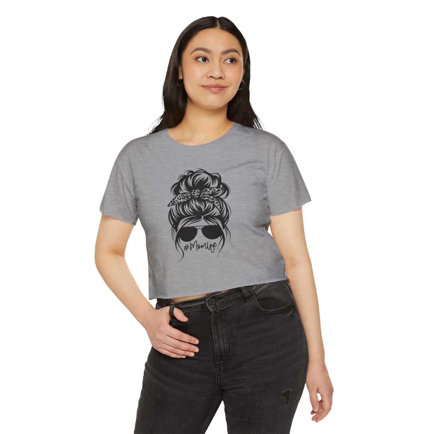 Mom Life Festival Crop Top — Messy Bun Sunglasses Graphic Tee
