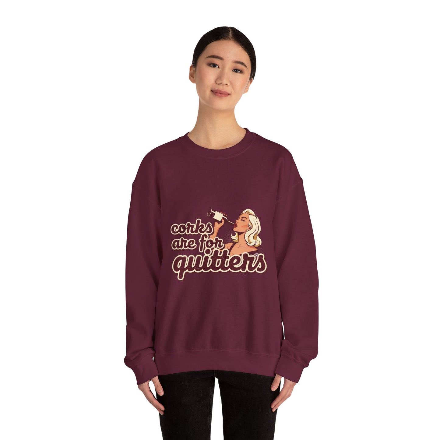 Corks Are For Quitters sweatshirt | Funny Retro Woman Drinking Design