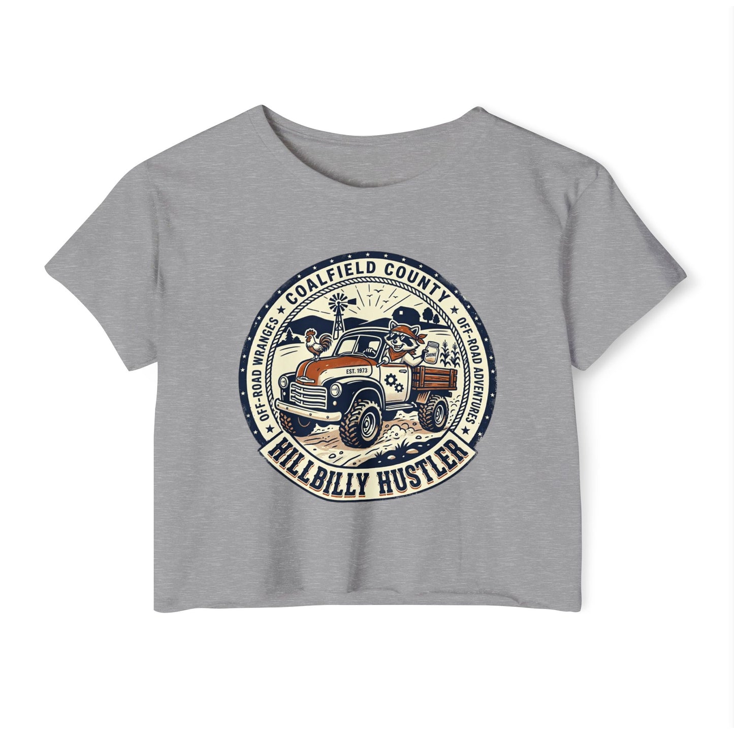 Hillbilly Hustler Truck Graphic Crop Top | Vintage Pickup, Country Offroad