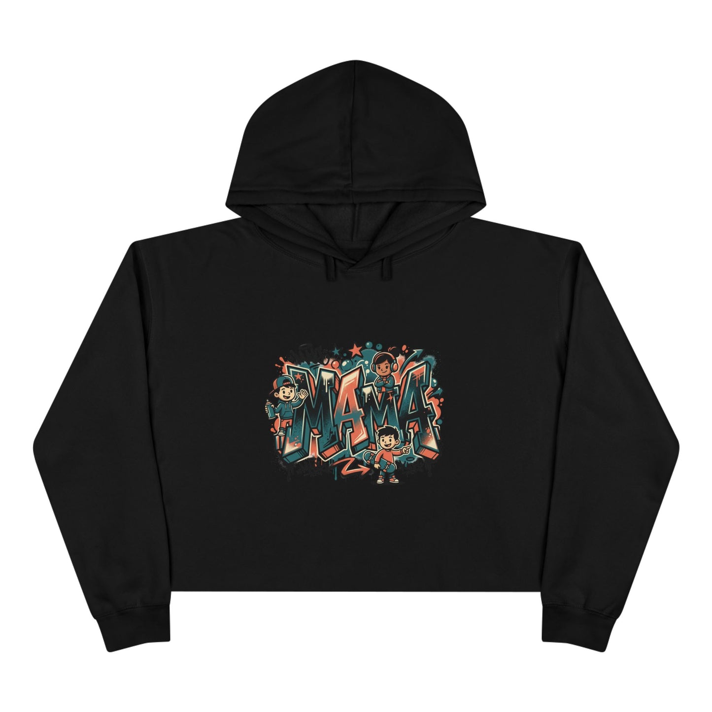Graffiti Mural Cartoon Characters Crop Hoodie | Urban Street Art, Colorful Lettering