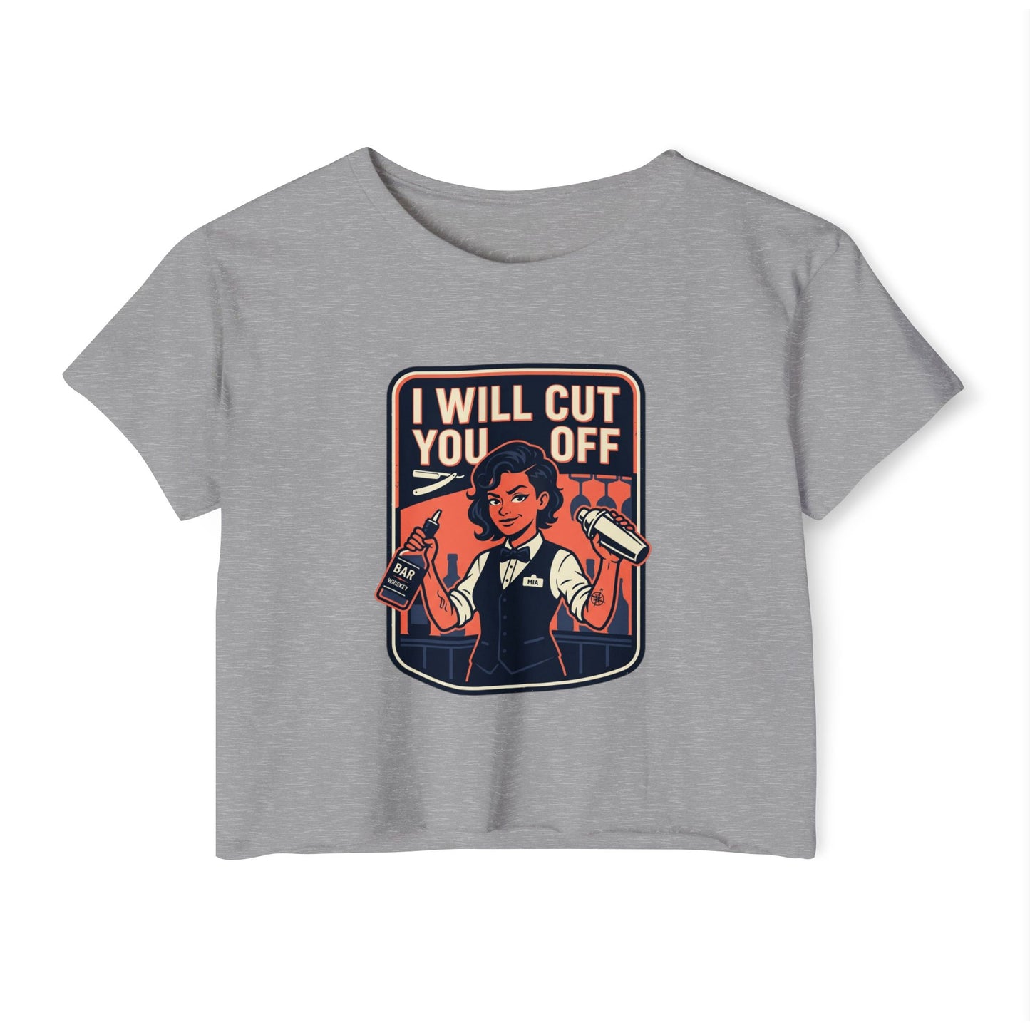 Women's Crop Top — 'I Will Cut You Off' Barber Shop Graphic