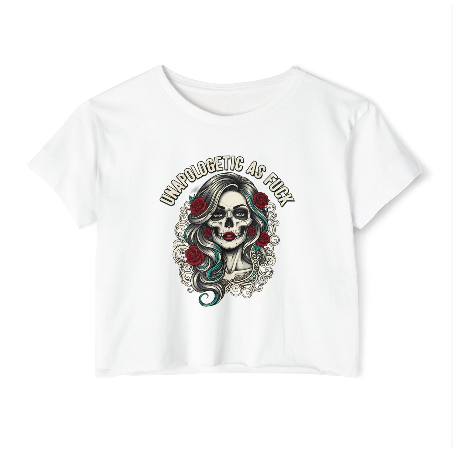 Unapologetic As Fuck Skull Girl Crop Top | Day of the Dead Floral, crop top