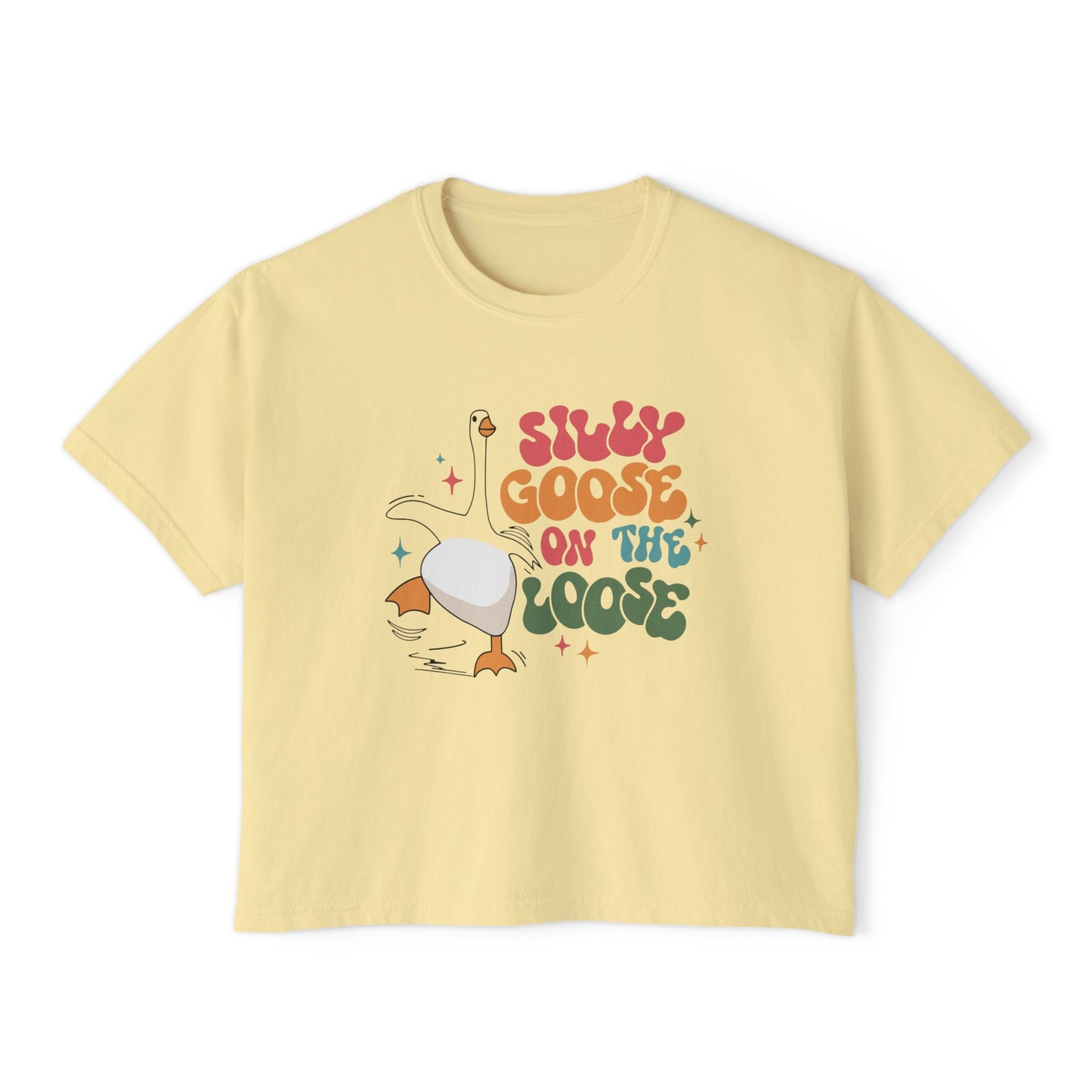 Silly Goose On The Loose boxy tee | Retro duck illustration, playful typography