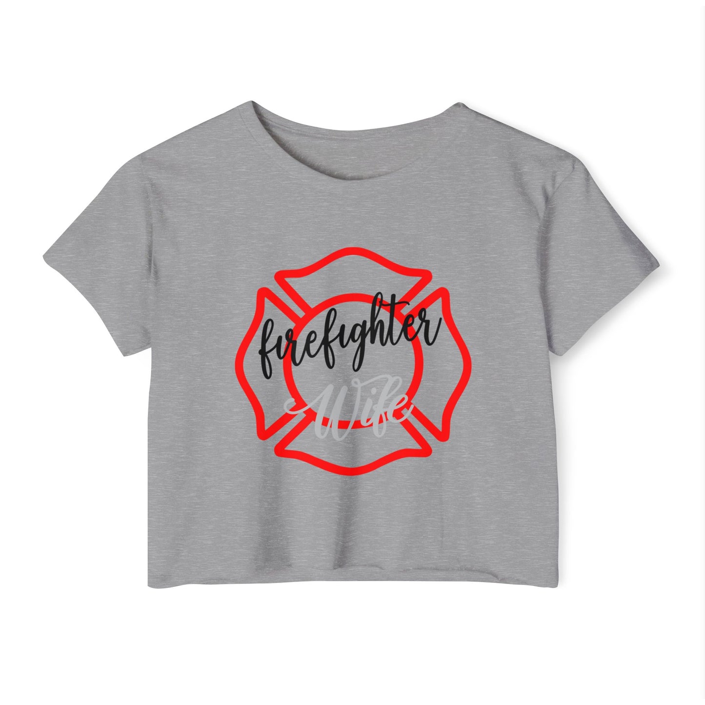 Firefighter Wife Crop Top — Women’s Festival Tee with Maltese Cross Design
