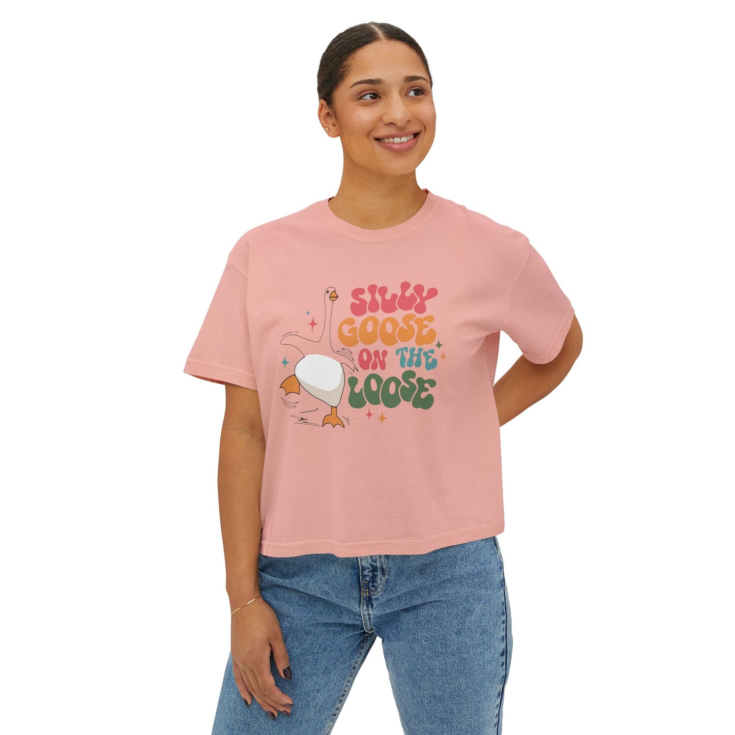 Silly Goose On The Loose boxy tee | Retro duck illustration, playful typography