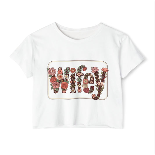 Women's 'Wifey' Floral Crop Top — Boho Festival Graphic Tee
