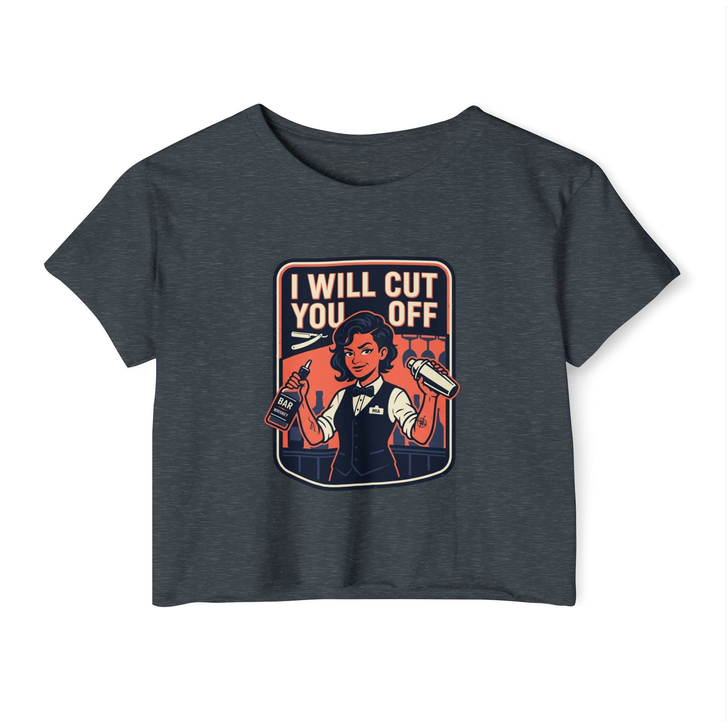 Women's Crop Top — 'I Will Cut You Off' Barber Shop Graphic