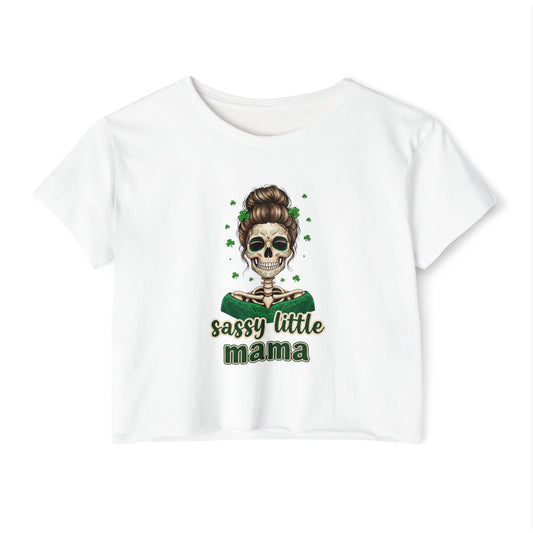 Sassy Little Mama skull illustration Crop Top | Día de los Muertos inspired