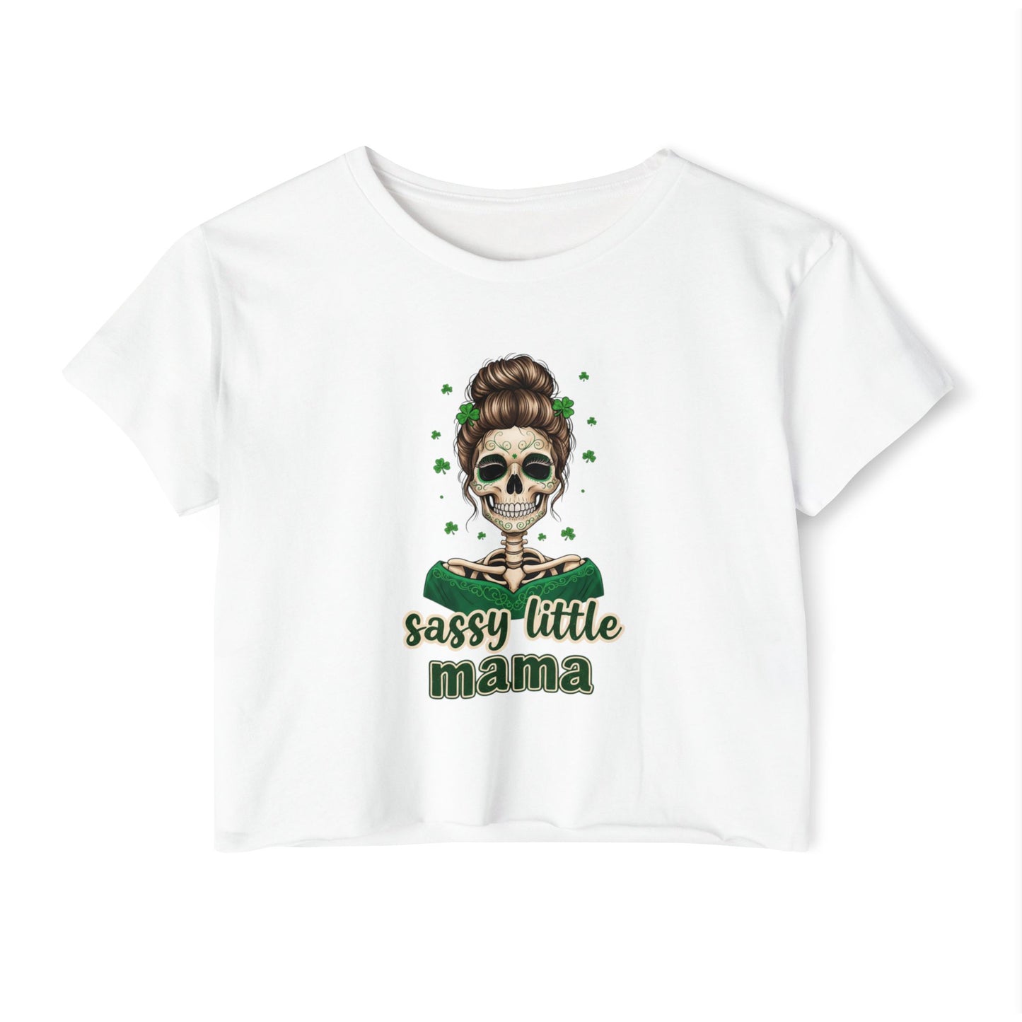 Sassy Little Mama skull illustration Crop Top | Día de los Muertos inspired