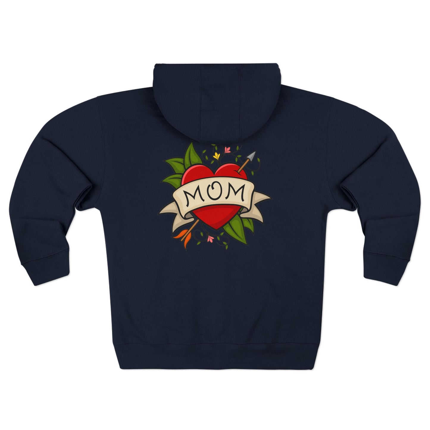Mom Heart Tattoo Zip Hoodie | Retro Traditional Mom Tattoo Design