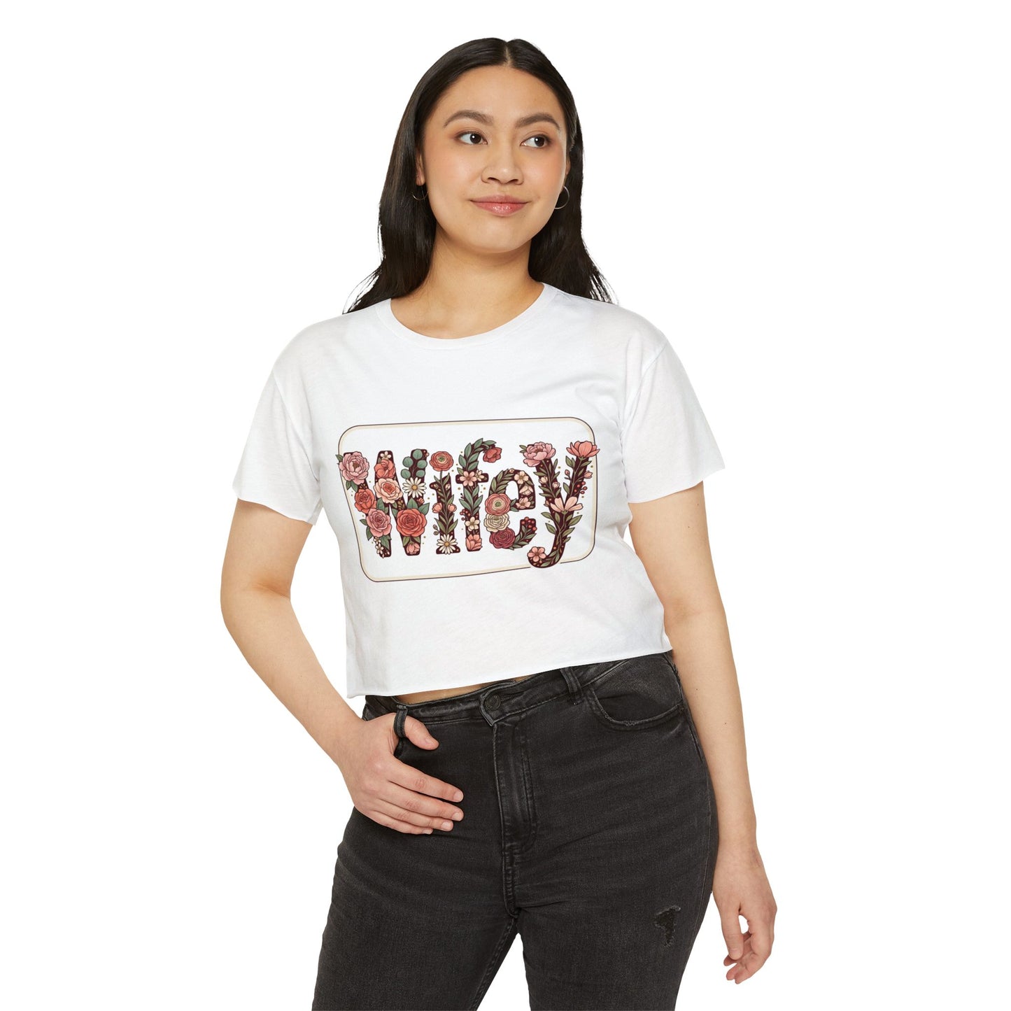 Women's 'Wifey' Floral Crop Top — Boho Festival Graphic Tee