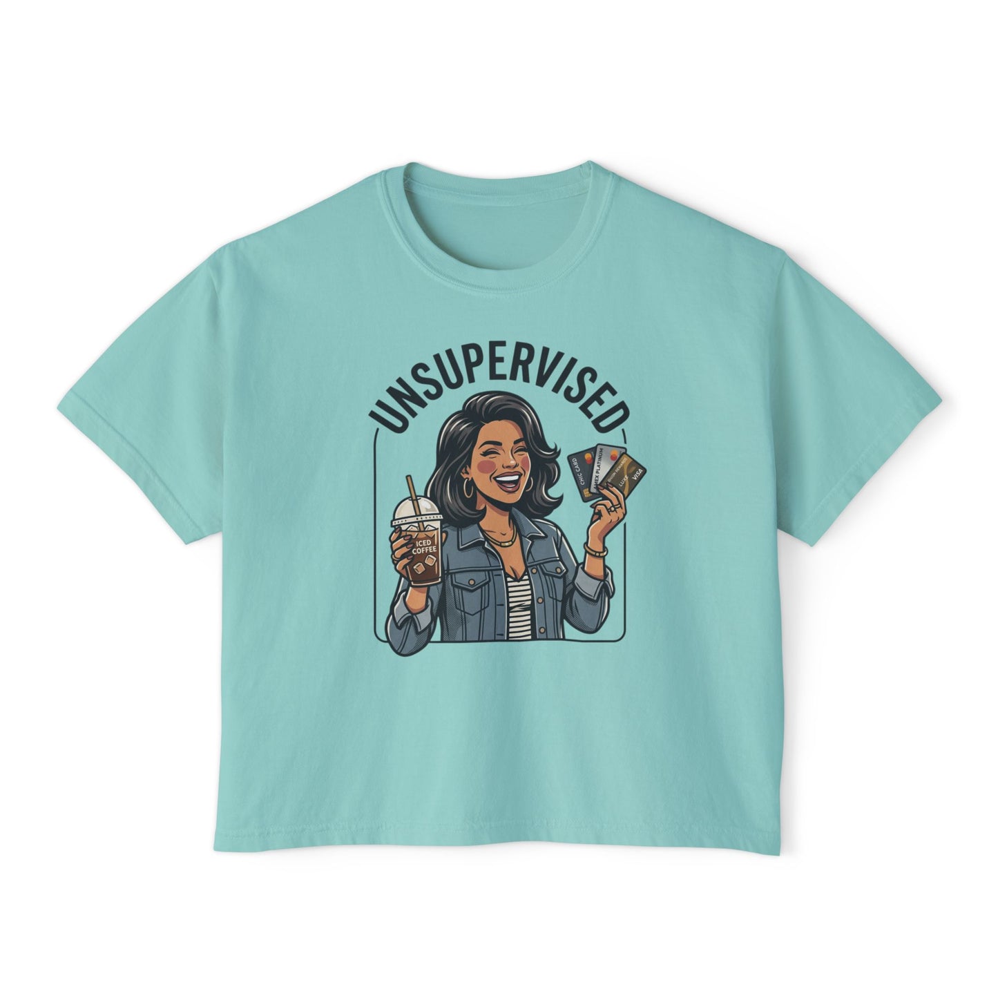 Unsupervised Women's Boxy Tee — Funny Graphic Coffee & Cards Design