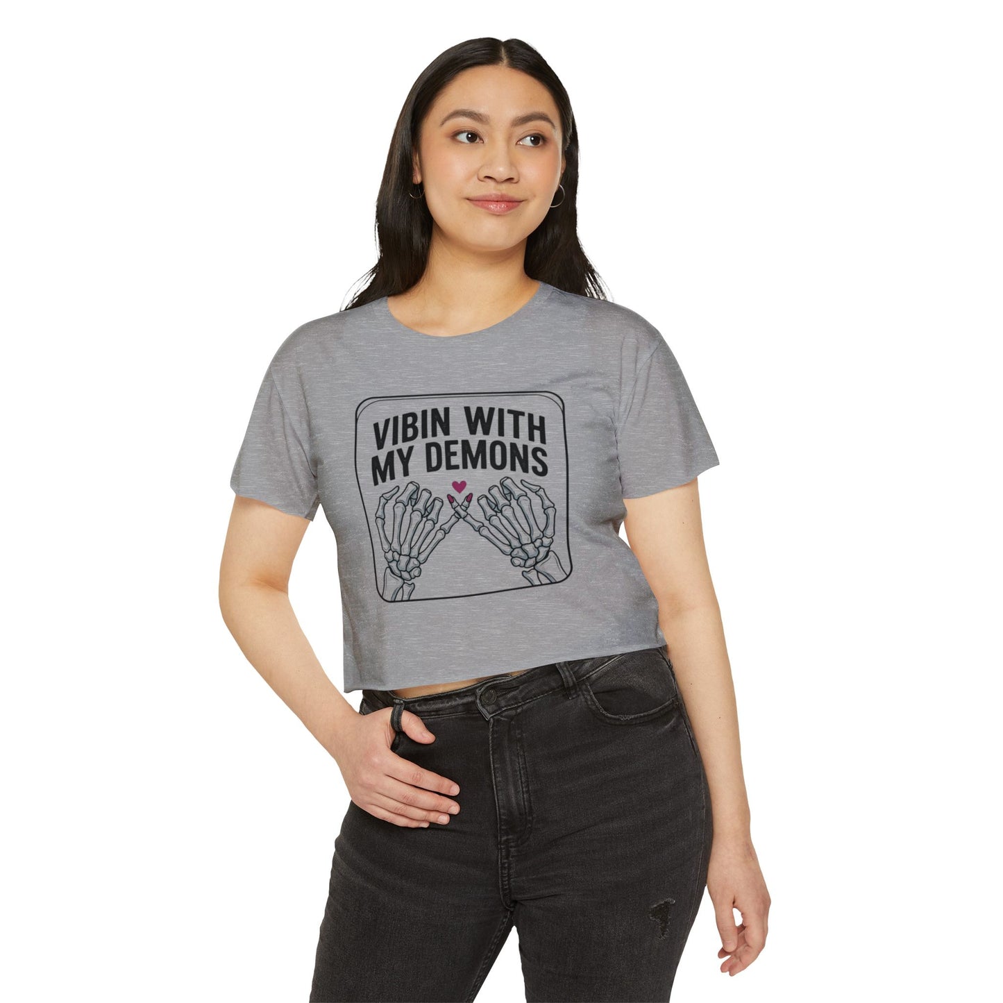 Vibin With My Demons Skeleton Hands Crop Top | Festival Halloween Tee