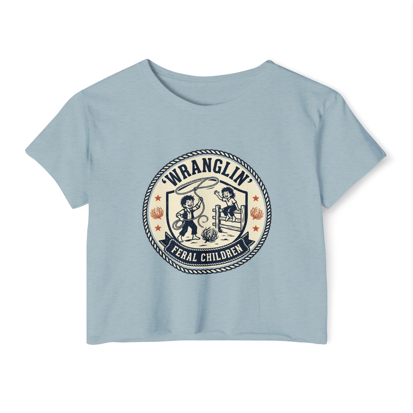 Wranglin' Feral Children Crop Top — Vintage Western Festival Tee
