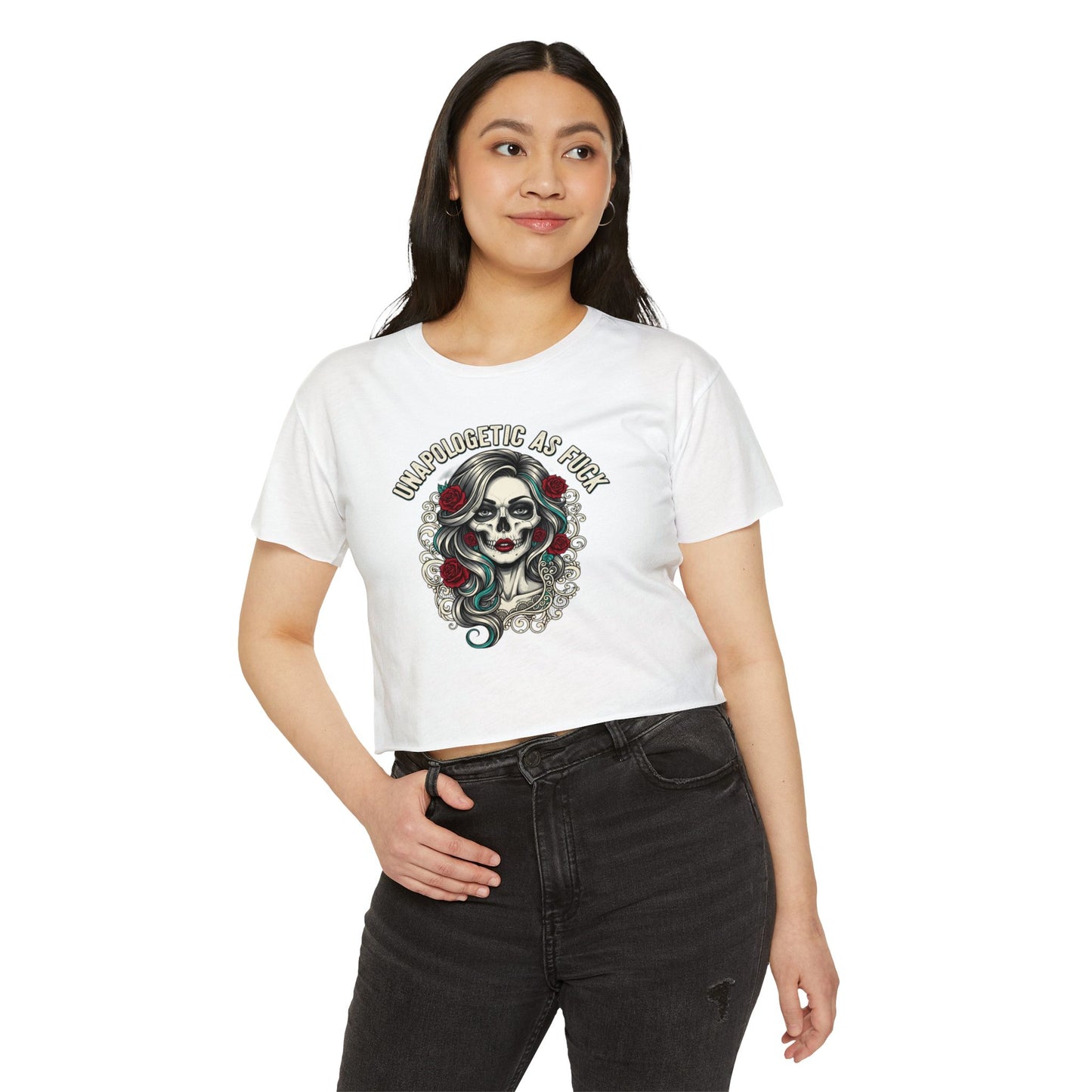 Unapologetic As Fuck Skull Girl Crop Top | Day of the Dead Floral, crop top
