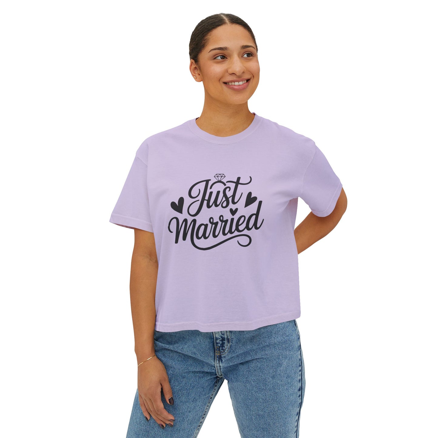 Just Married script tee Women's Boxy Tee | Bridal, Wedding Day Shirt