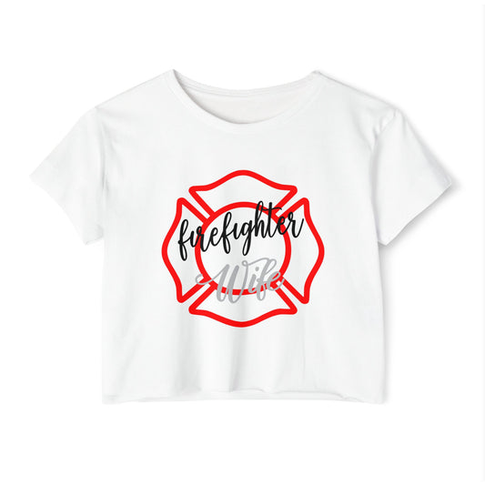 Firefighter Wife Crop Top — Women’s Festival Tee with Maltese Cross Design