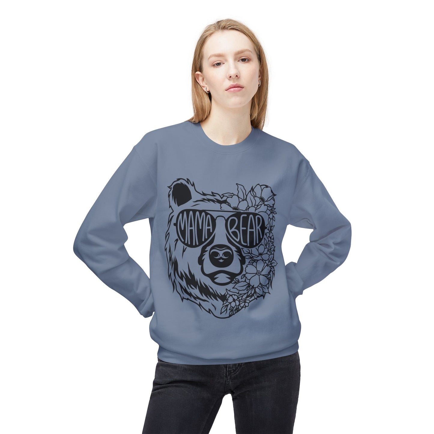 Mama Bear Floral Sunglasses Sweatshirt | Unisex Midweight Fleece Crewneck