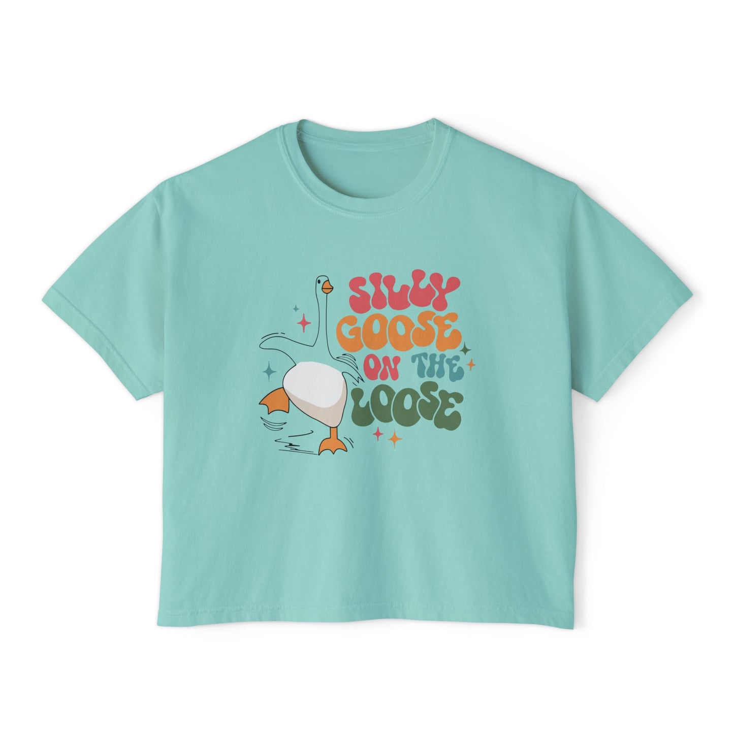 Silly Goose On The Loose boxy tee | Retro duck illustration, playful typography