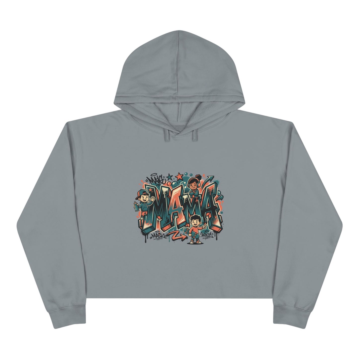 Graffiti Mural Cartoon Characters Crop Hoodie | Urban Street Art, Colorful Lettering