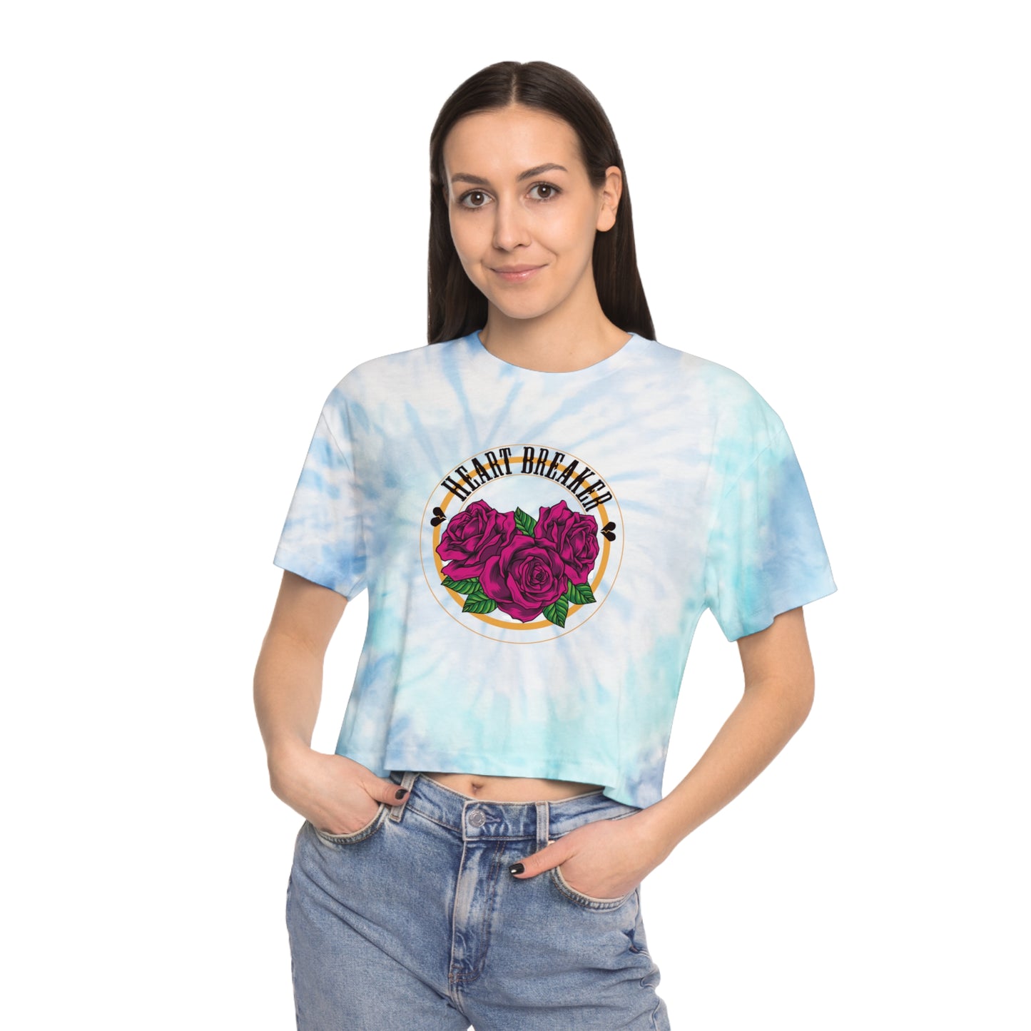 Heart Breaker Rose Artwork Crop Tee | Blue Tie-Dye