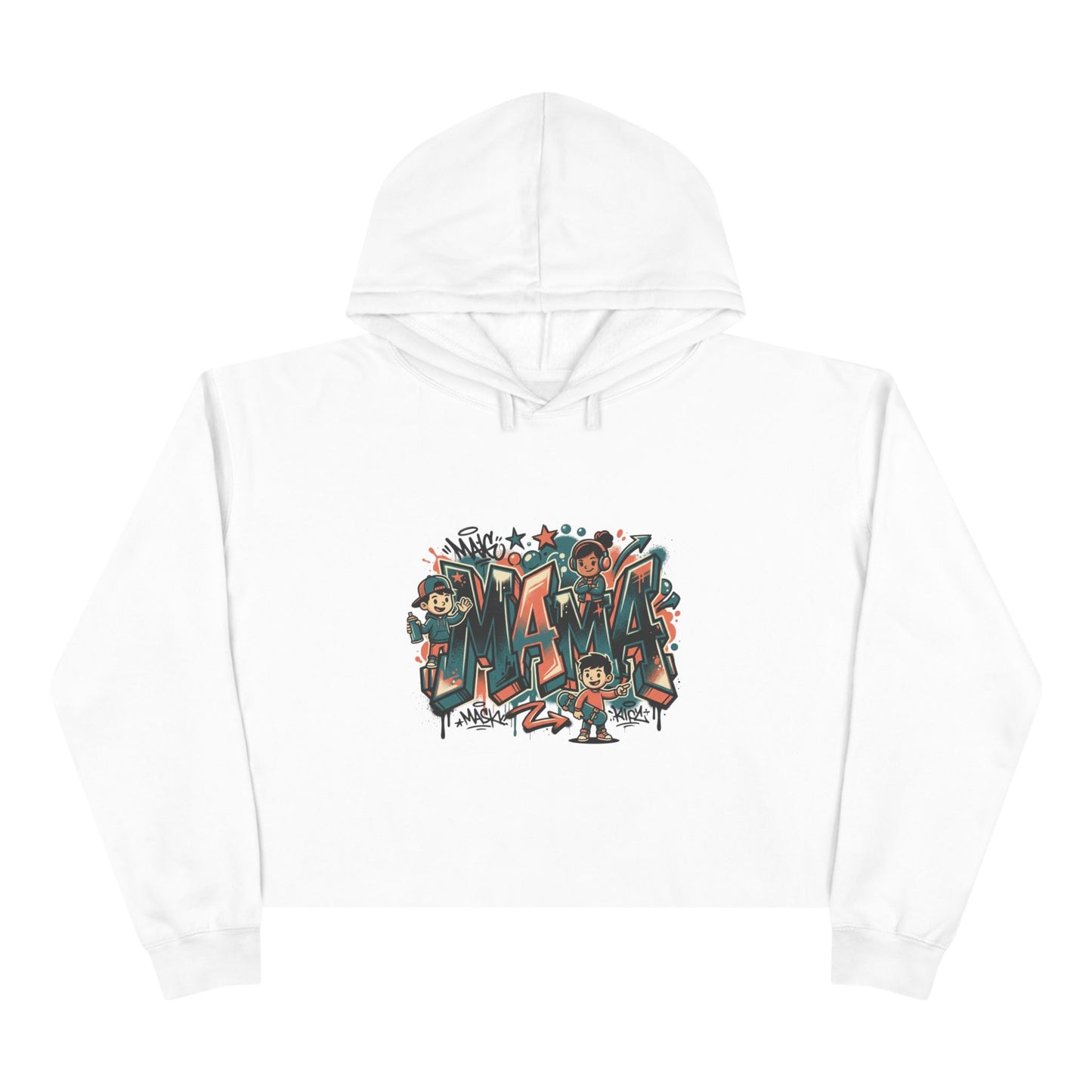 Graffiti Mural Cartoon Characters Crop Hoodie | Urban Street Art, Colorful Lettering