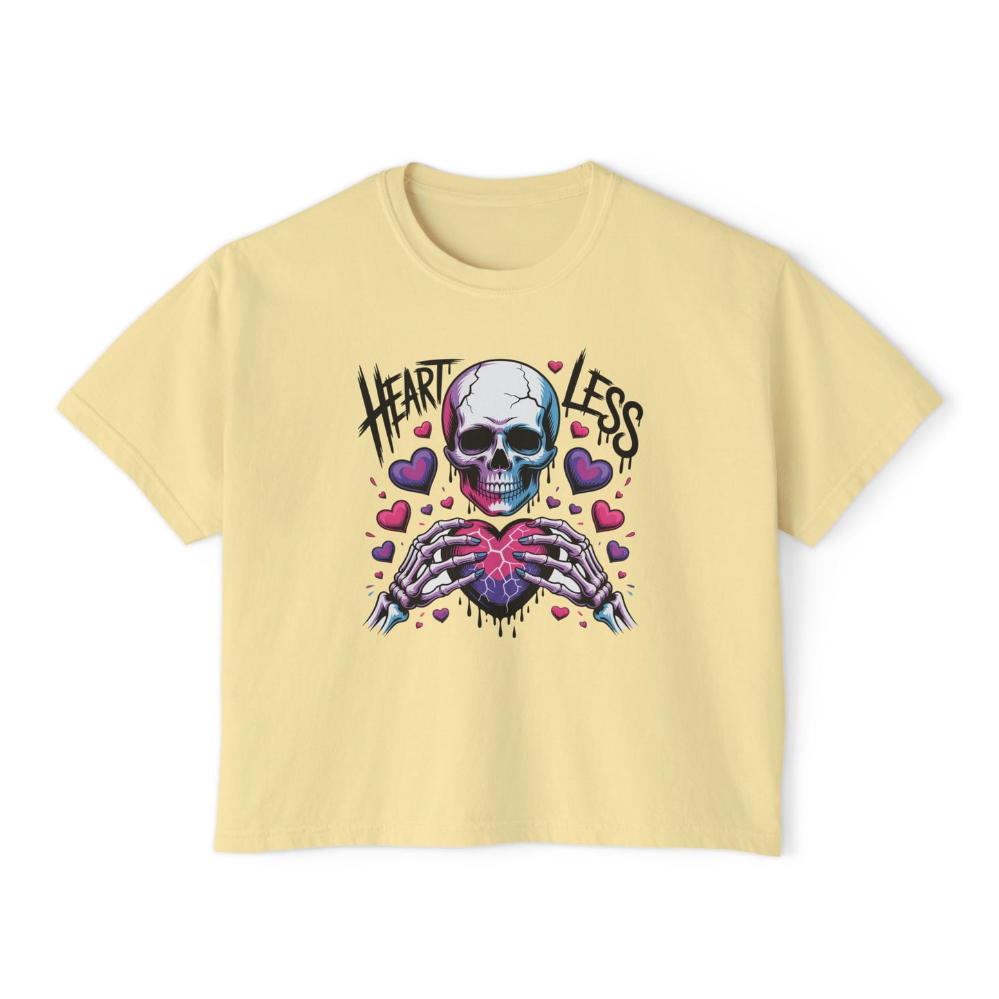 Heartless Skull Holding Heart T‑Shirt | Gothic Skull Tee, Pink Hearts Graphic