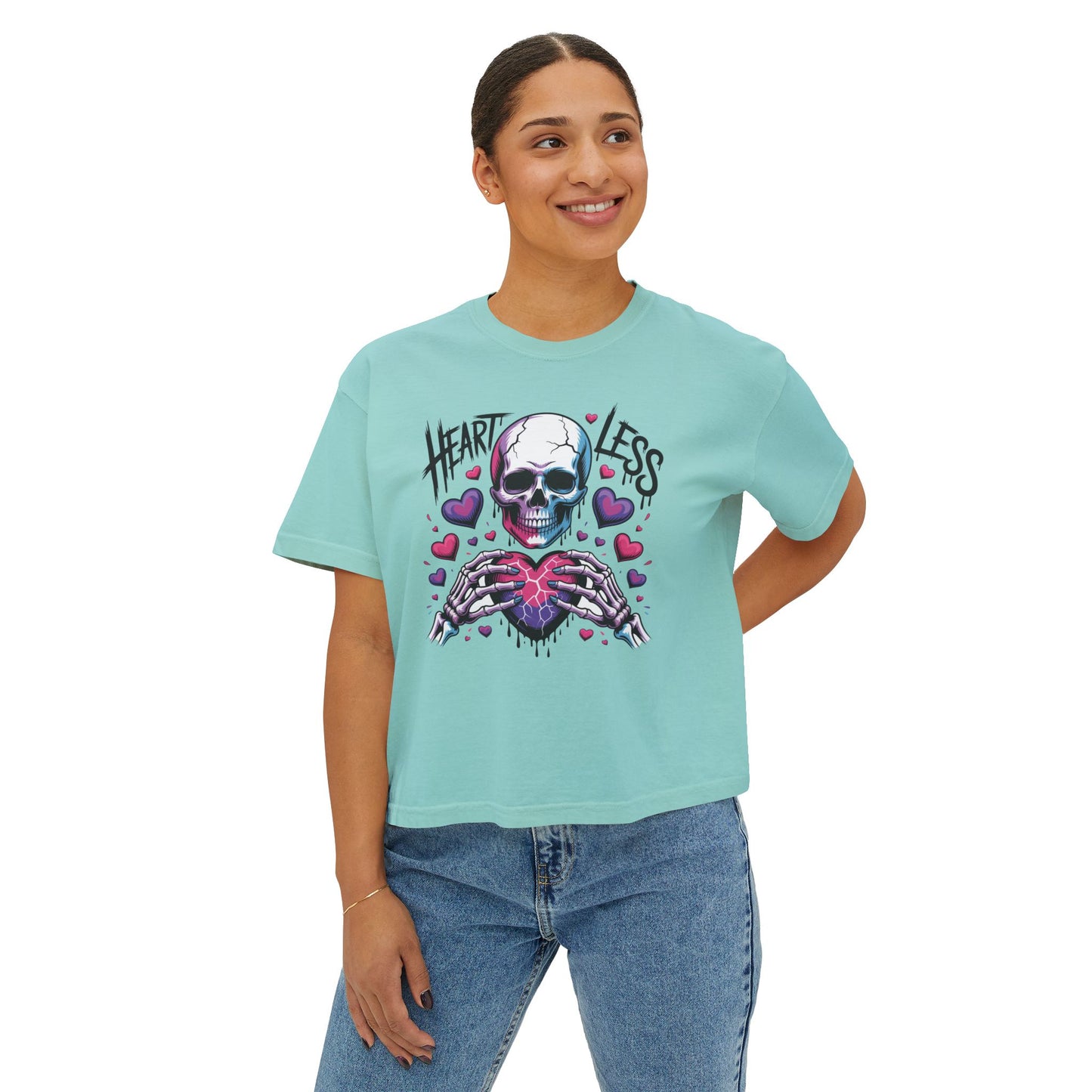 Heartless Skull Holding Heart T‑Shirt | Gothic Skull Tee, Pink Hearts Graphic