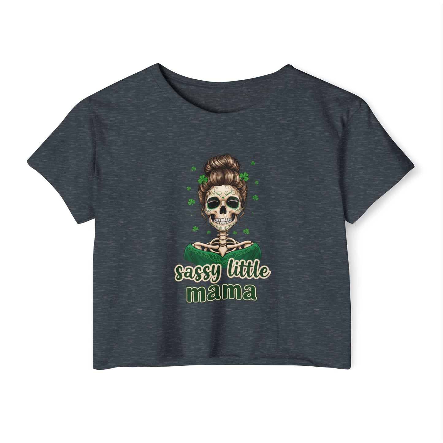 Sassy Little Mama skull illustration Crop Top | Día de los Muertos inspired
