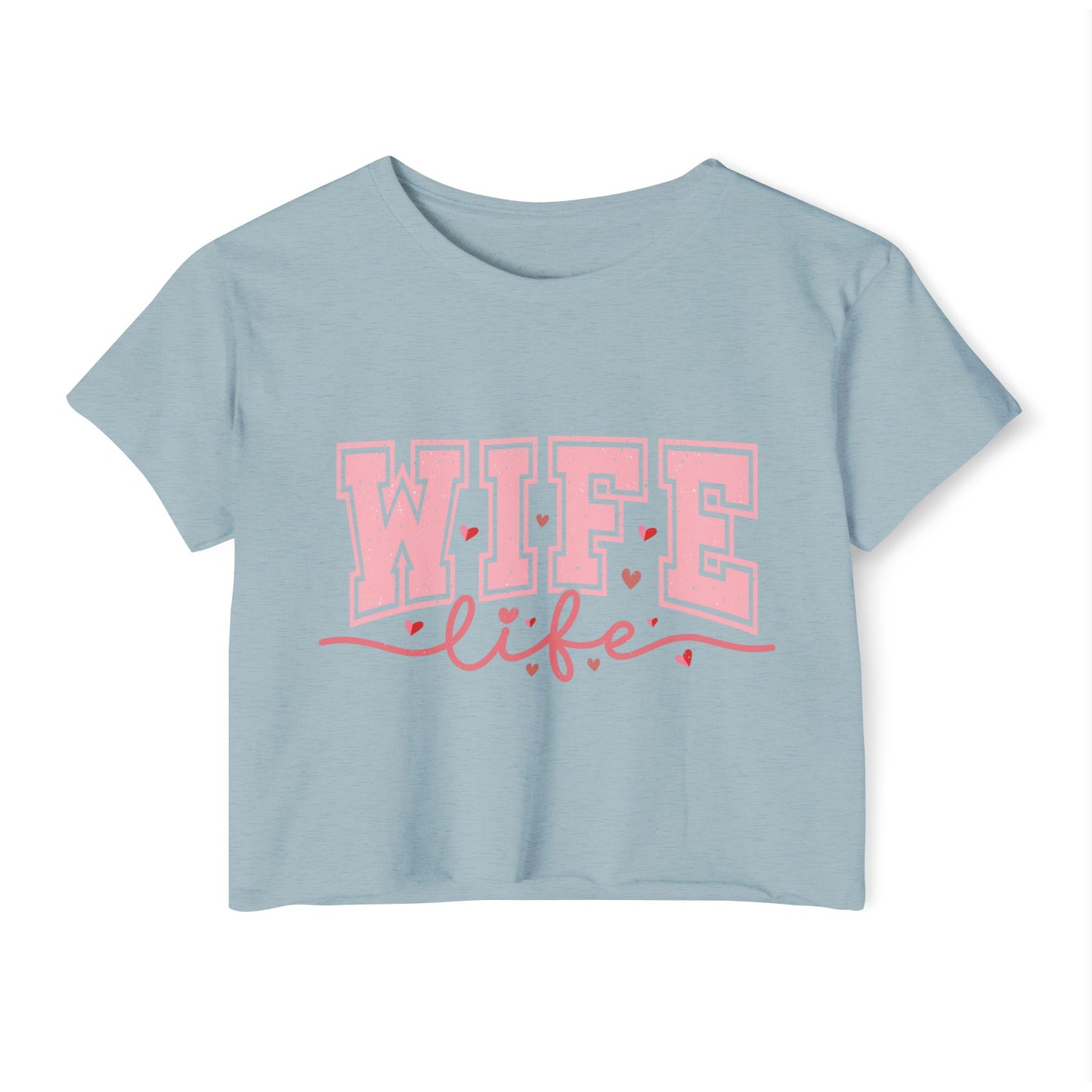 Wife Life Crop Top — Pink Retro Varsity "WIFE life" Festival Tee