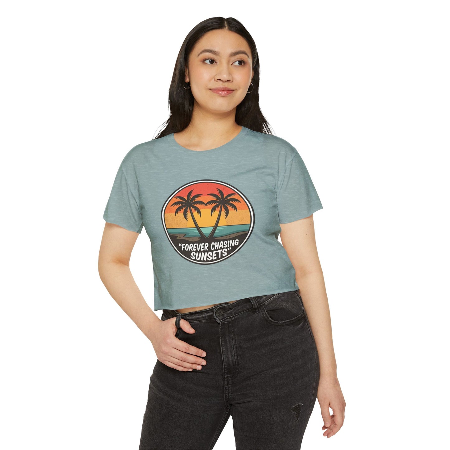 Forever Chasing Sunsets Crop Top - Vintage Palm Beach Festival Tee