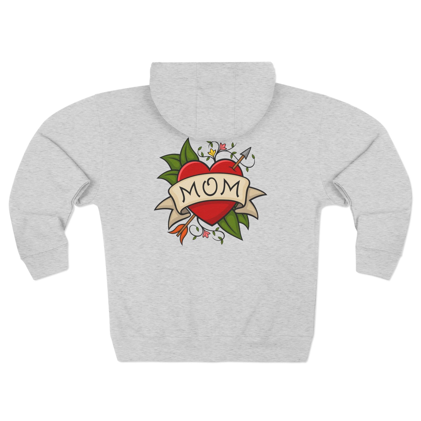 Mom Heart Tattoo Zip Hoodie | Retro Traditional Mom Tattoo Design