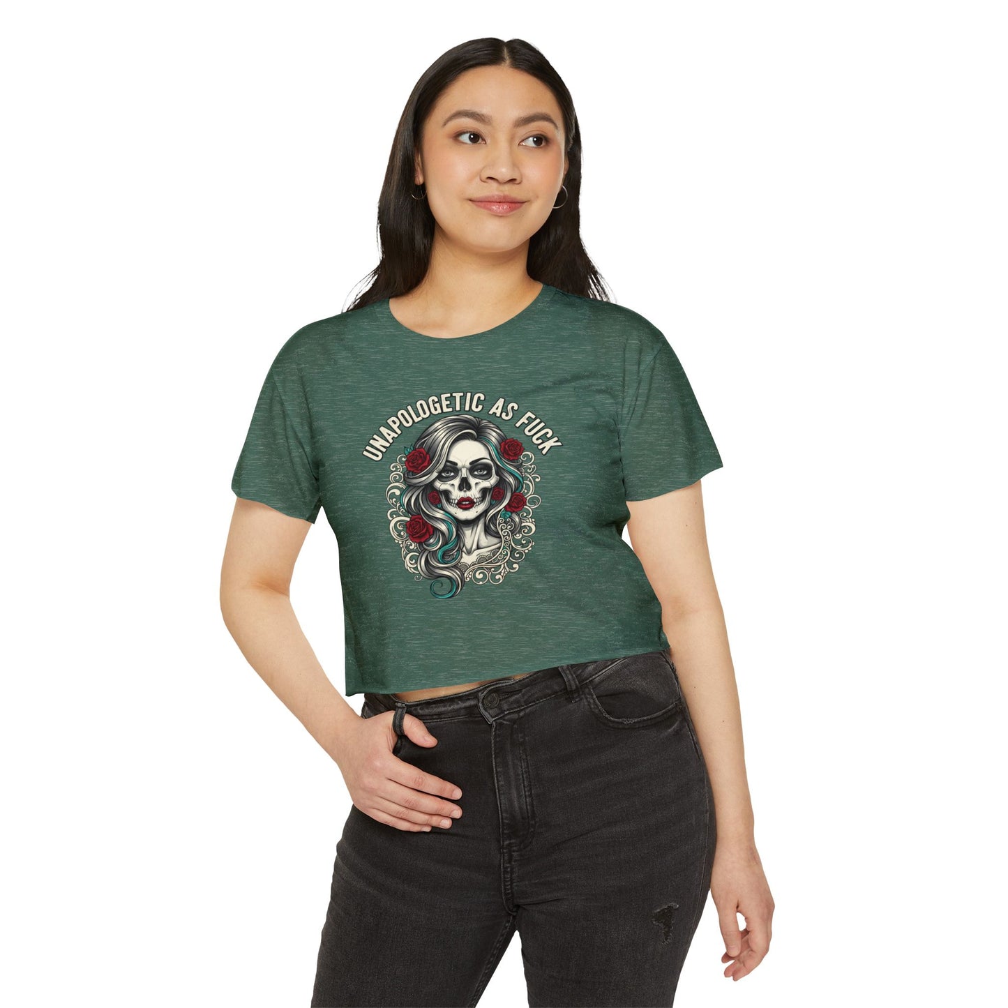 Unapologetic As Fuck Skull Girl Crop Top | Day of the Dead Floral, crop top