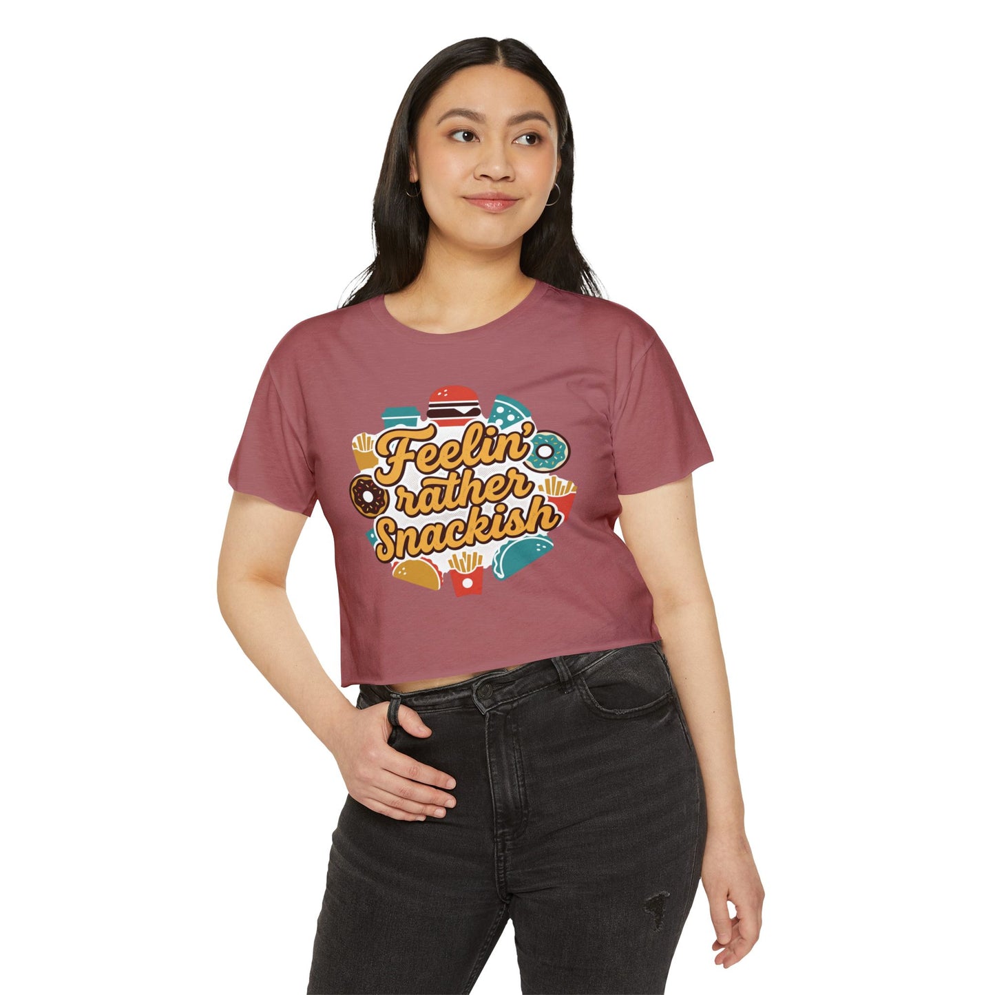 Feelin' Rather Snackish Crop Top | Food Graphic, Taco Burger Fries Donut