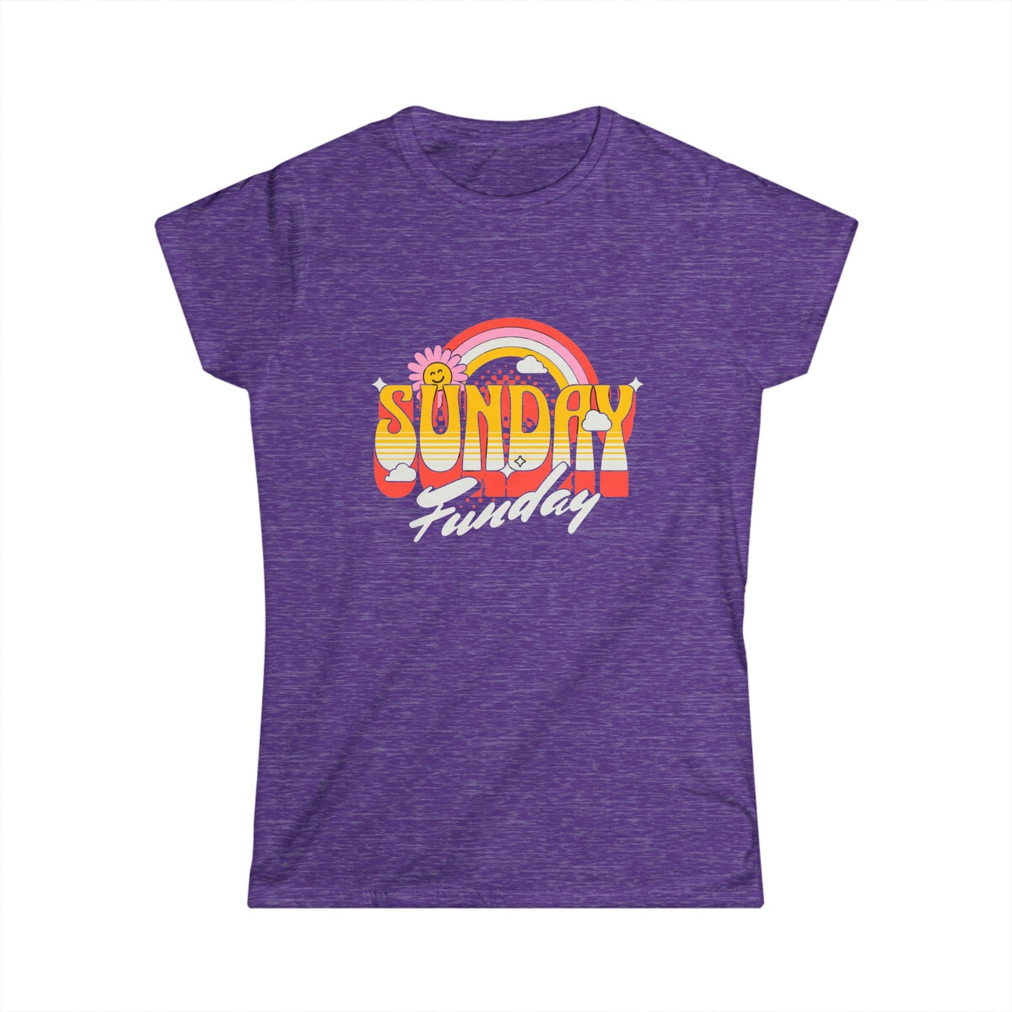 Sunday Funday Women's Softstyle Tee - Retro Rainbow Graphic T-Shirt