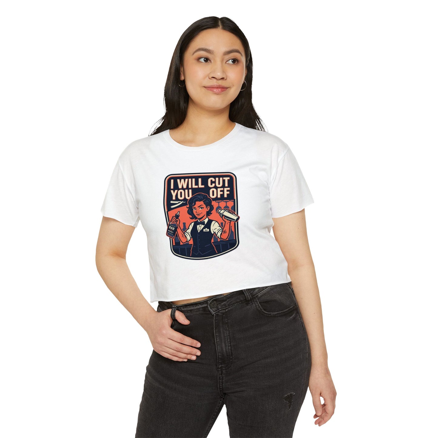 Women's Crop Top — 'I Will Cut You Off' Barber Shop Graphic