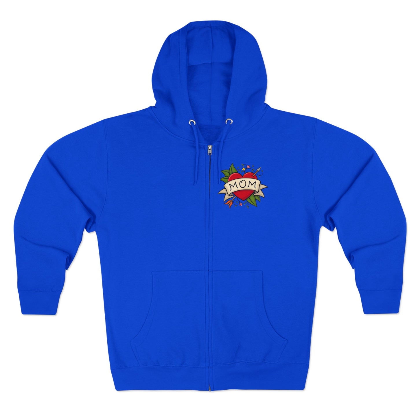 Mom Heart Tattoo Zip Hoodie | Retro Traditional Mom Tattoo Design