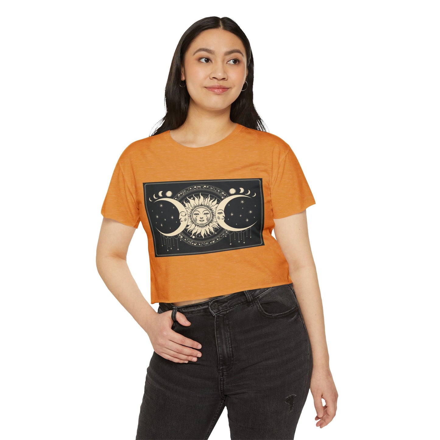 Celestial Sun & Moon Crop Top — Boho Festival Women's Tee