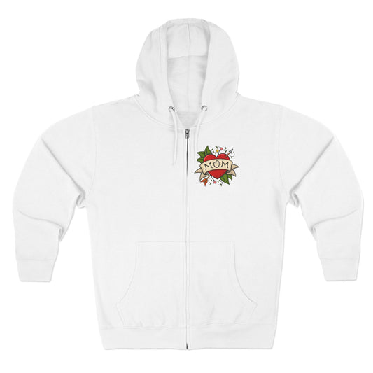 Mom Heart Tattoo Zip Hoodie | Retro Traditional Mom Tattoo Design