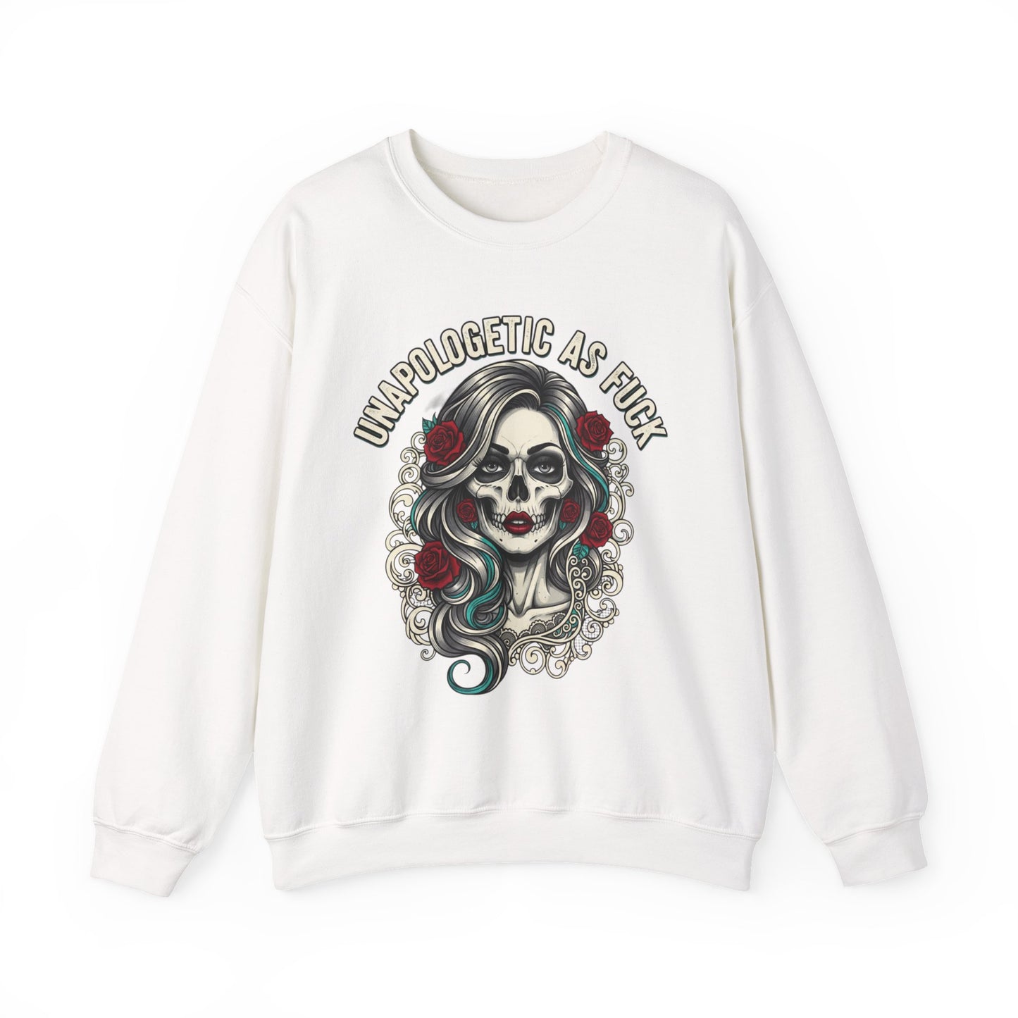 Unapologetic Skull Girl Crewneck Sweatshirt | Day of the Dead Floral Graphic