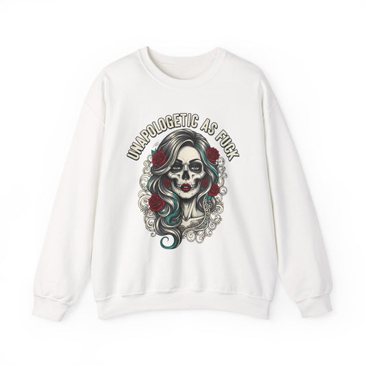 Unapologetic Skull Girl Crewneck Sweatshirt | Day of the Dead Floral Graphic